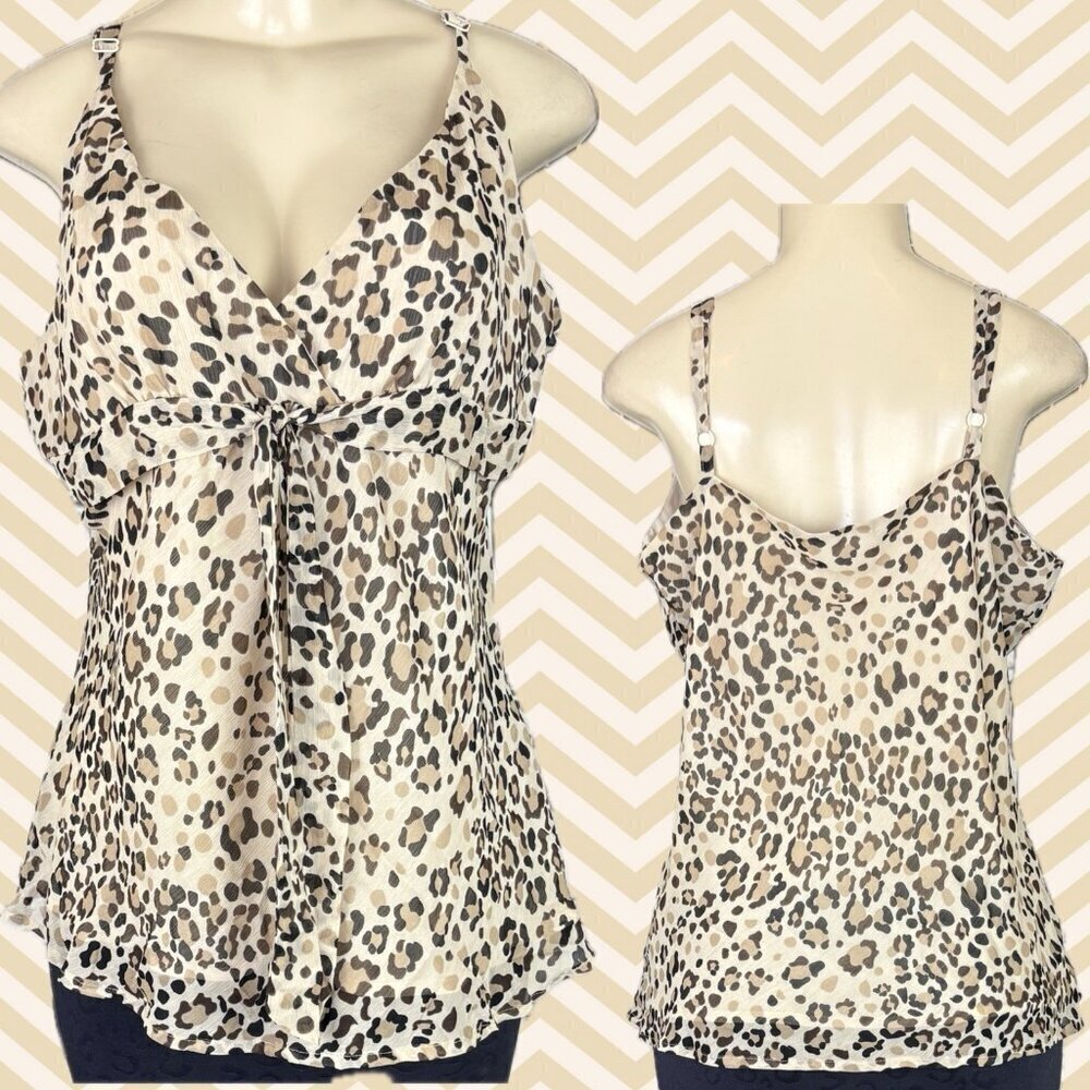 Apt 9 Beige-Brown Animal Print Tie Front Detail Lined Adjustable Strap Camisole